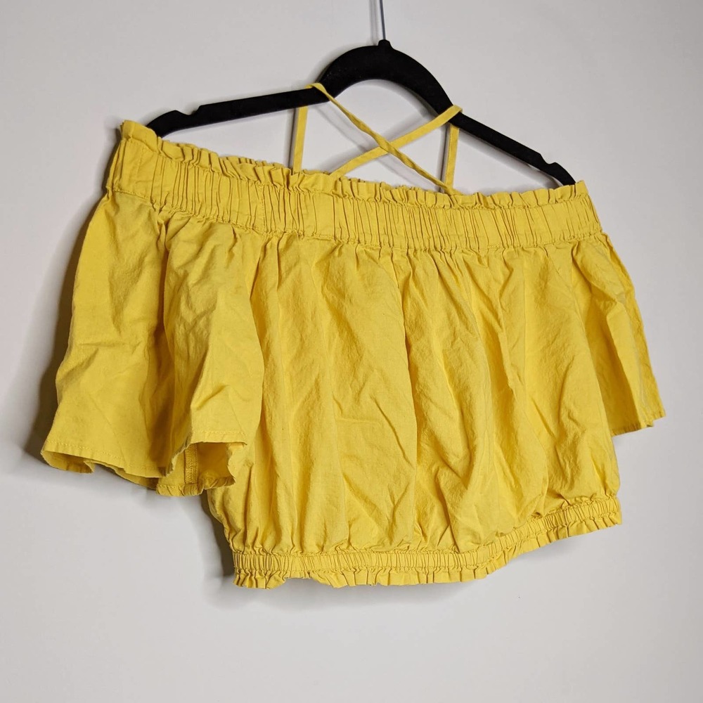 BP • Yellow Ruffle Off The Shoulder Crop Top Sz M - Picture 4 of 8